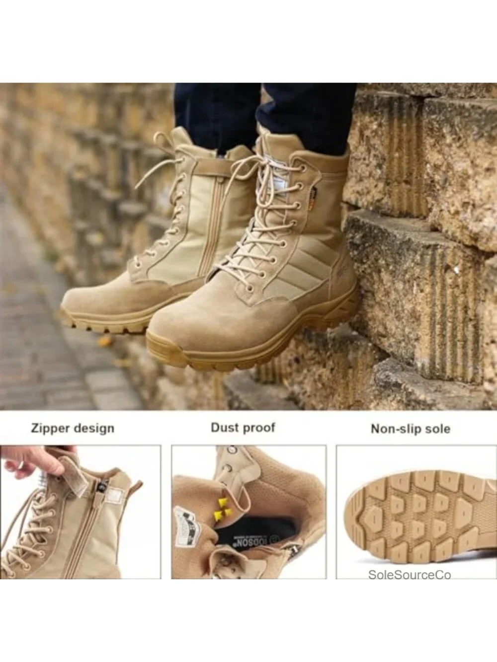 Men's Military Tactical Work Boots Side Zipper Puncture Resistant Desert Combat